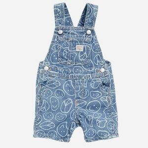 Old Navy Blue Denim Short Overalls with Smile Print